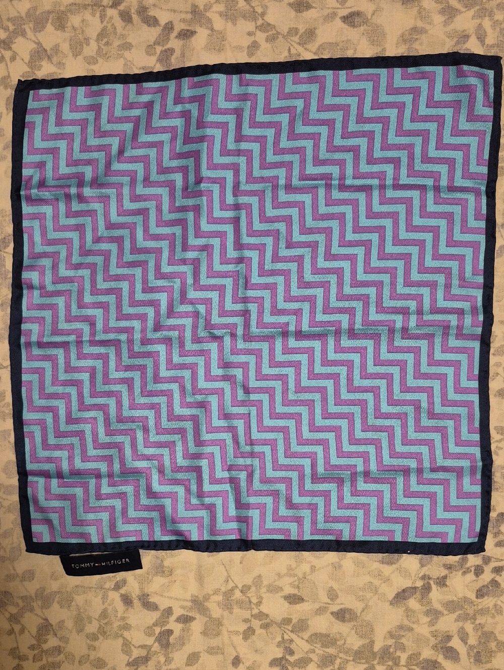 Tommy Hilfiger Teal and Purple Zigzag Pocket Square